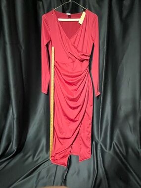 Popilush  Women’s cranberry Long Sleeve Faux-Wrap Dress